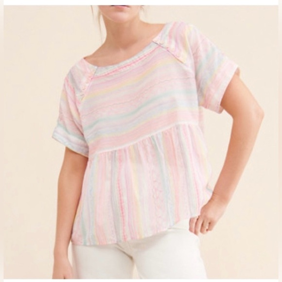 Anthropologie Letty Embroidered Babydoll Relaxed Semi sheer Blouse Size XS - Picture 1 of 15